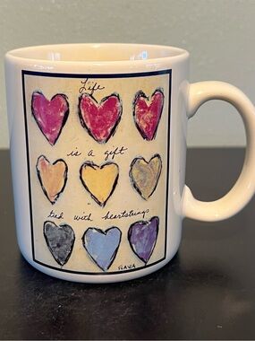 Vintage Flavia Weedn "Life is a Gift" Quote Hearts Ceramic Coffee Mug ~ PAPEL